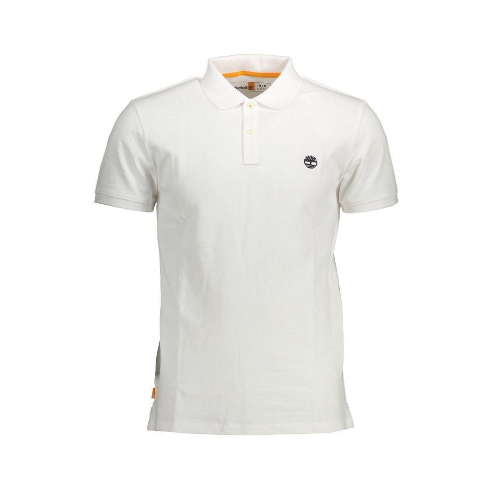 Timberland white cotton men's polo shirt with collar and short sleeves, casual and comfortable for everyday wear