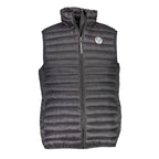 North Sails black polyamide men's vest displayed on a hanger, featuring a sleek design and lightweight fabric for casual wear.