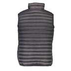 North Sails black polyamide men's vest displayed on a hanger, showcasing the sleek design and lightweight fabric.