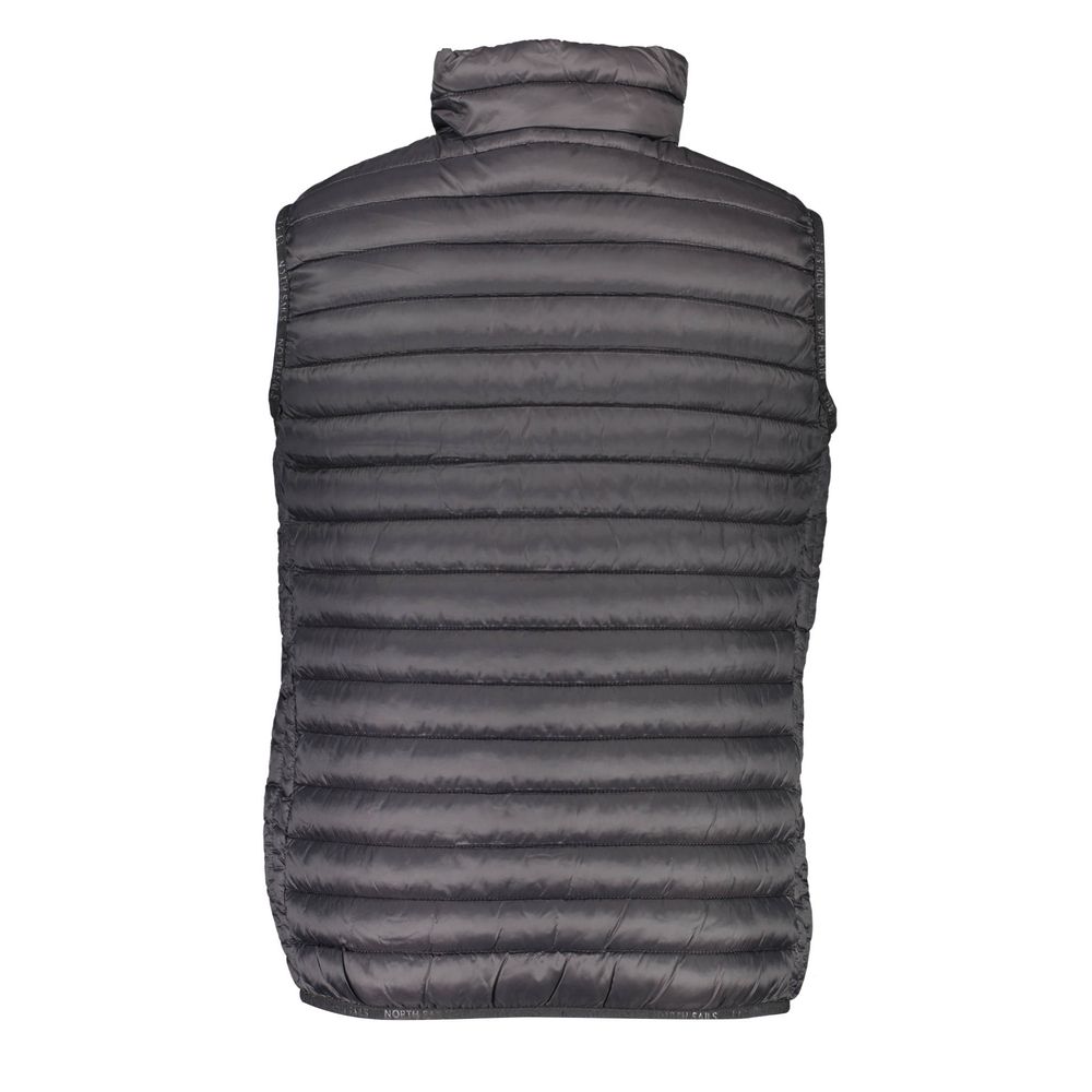 North Sails black polyamide men's vest displayed on a hanger, showcasing the sleek design and lightweight fabric.
