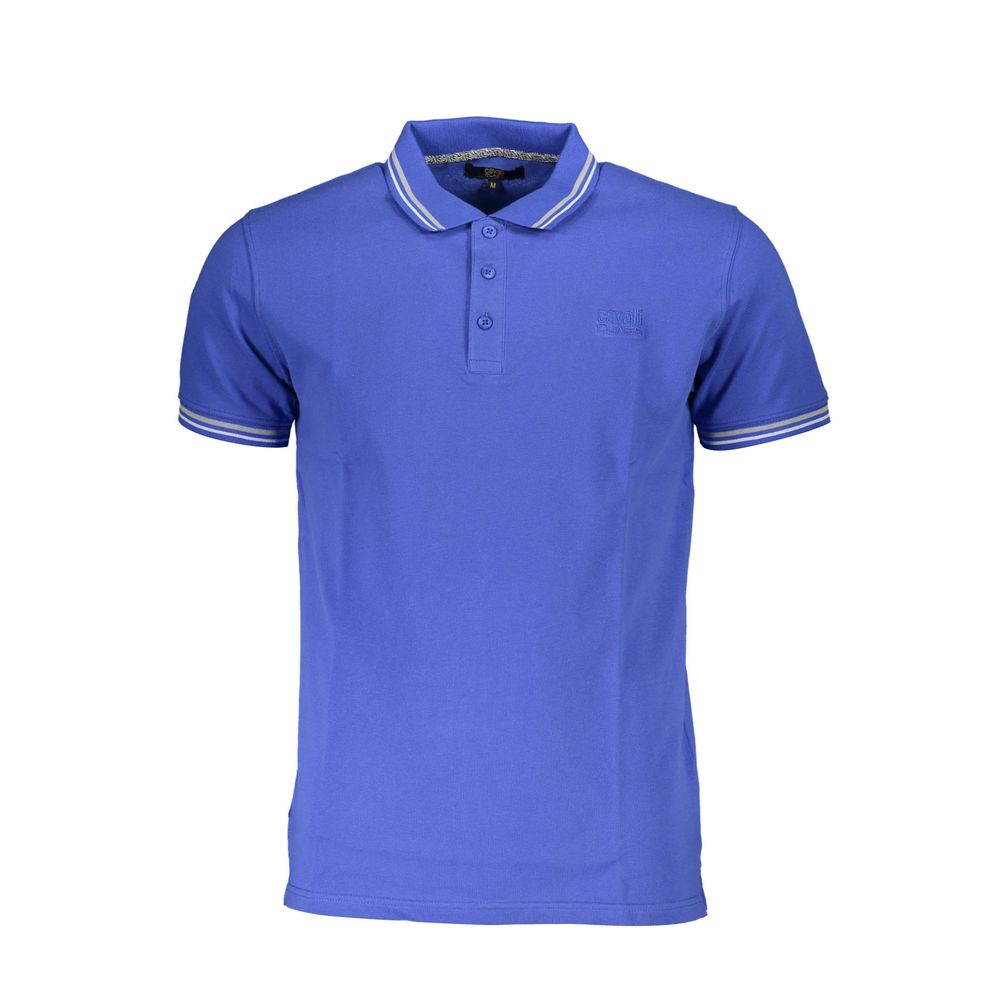 Cavalli Class men's blue cotton polo shirt with a classic collar and short sleeves, featuring subtle brand detailing.