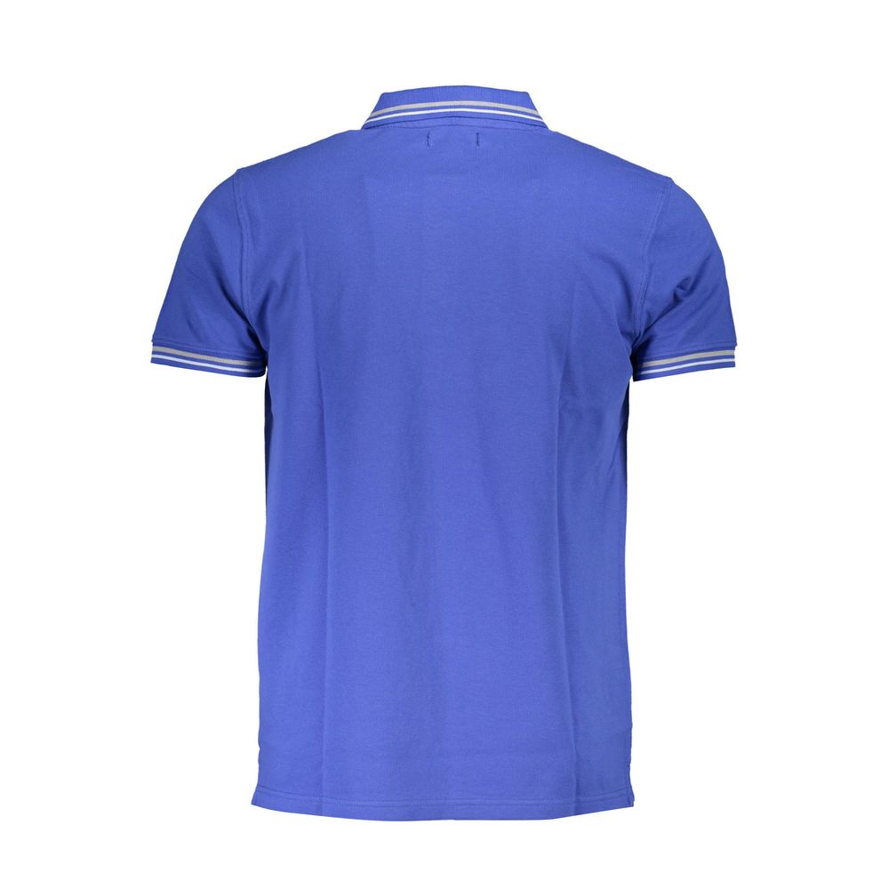 Cavalli Class Blu cotton men's polo shirt with collar and short sleeves, featuring a classic fit and subtle branding.