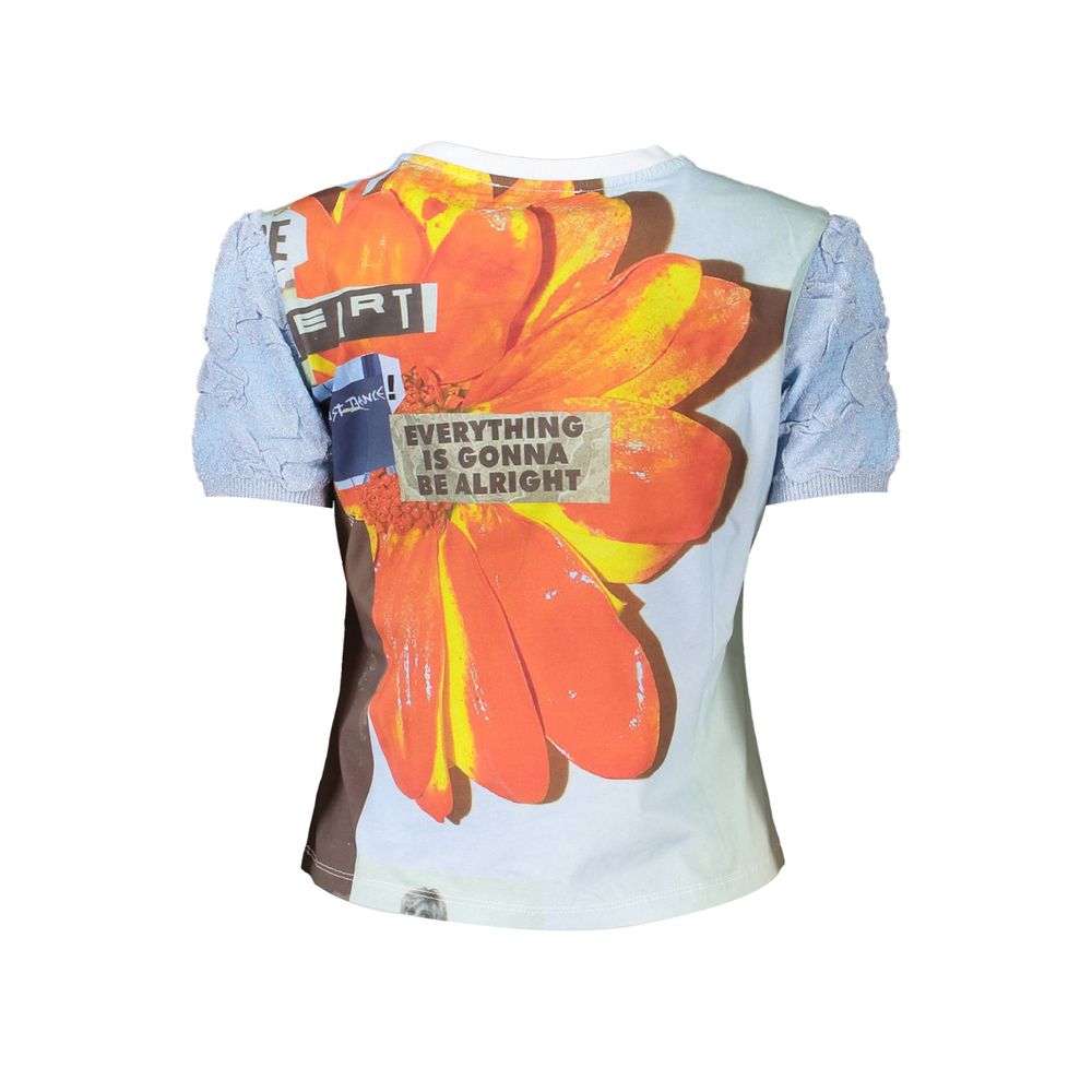 Desigual Azzurro cotton women's T-shirt featuring a vibrant print and relaxed fit, perfect for casual wear.
