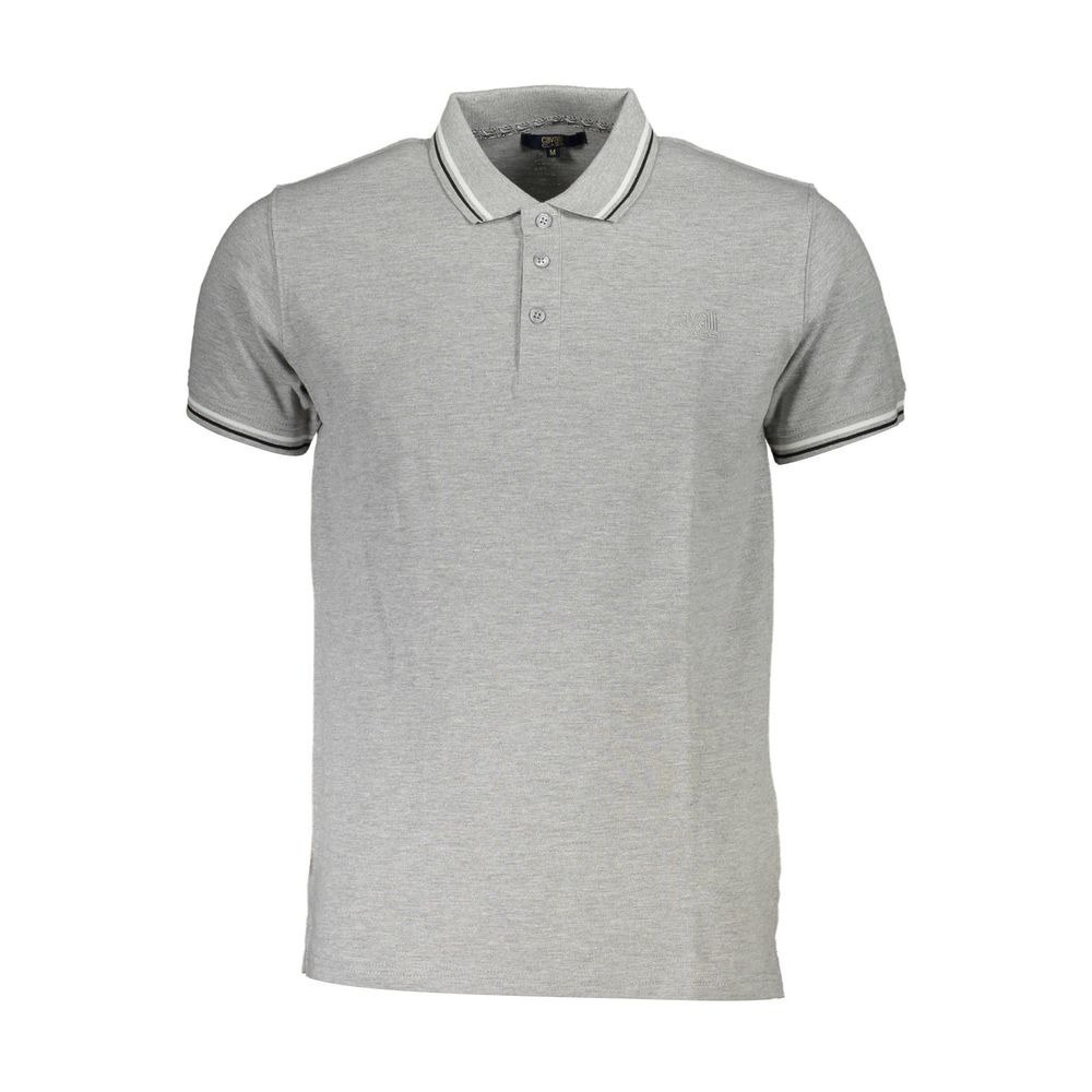 Cavalli Class Grigio cotton men's polo shirt with classic collar and short sleeves, stylish and comfortable casual wear.