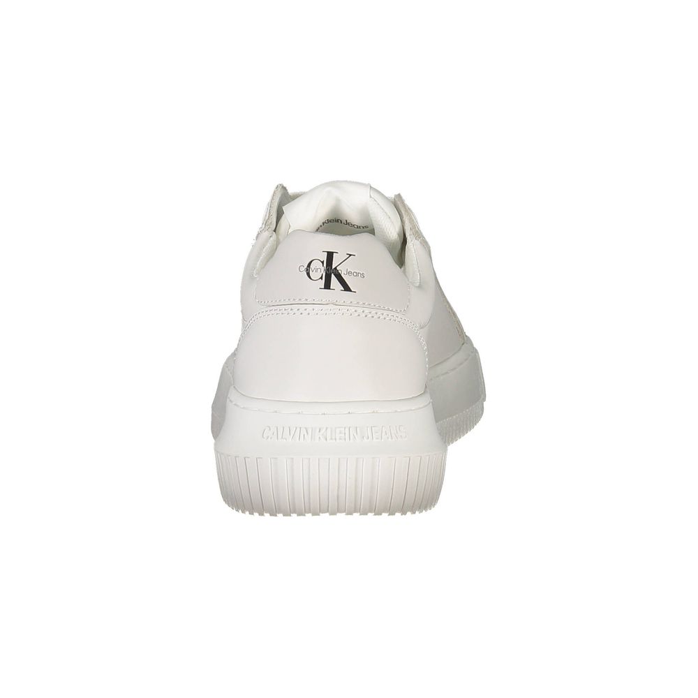 White Calvin Klein polyester women's sneaker with clean design and lace-up closure, suitable for casual wear.
