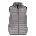 North Sails Grigio Poliammide men's vest displayed on a hanger, featuring a lightweight, gray fabric with a high collar and front zipper.