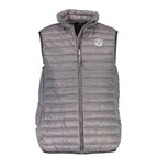 North Sails Grigio Poliammide men's vest displayed on a hanger, featuring a lightweight, gray fabric with a high collar and front zipper.