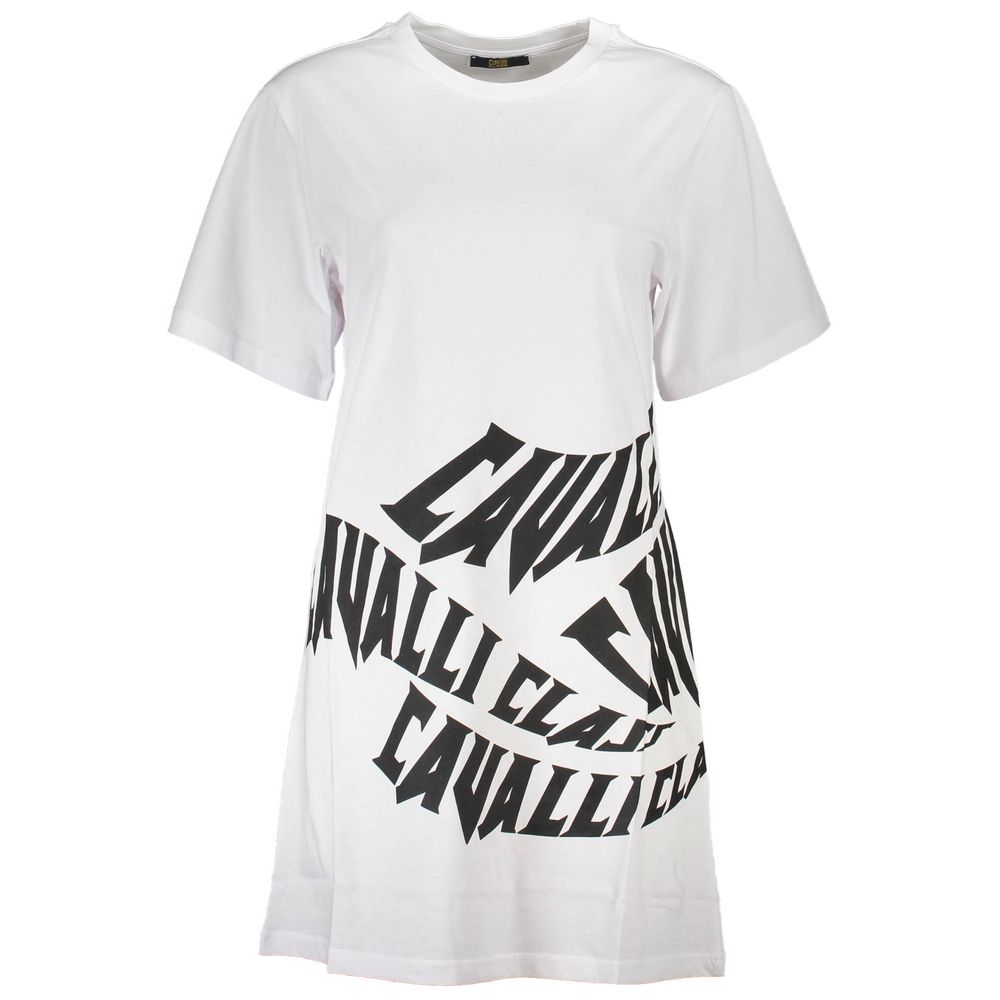 White cotton women's dress by Cavalli Class, featuring a stylish, flowing design with elegant details.