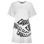 Cavalli Class white cotton women's dress with a fitted bodice and flowing skirt, perfect for casual or elegant occasions.