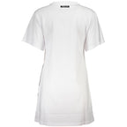 White cotton women's dress by Cavalli Class, featuring a sleek, elegant design and a comfortable fit.