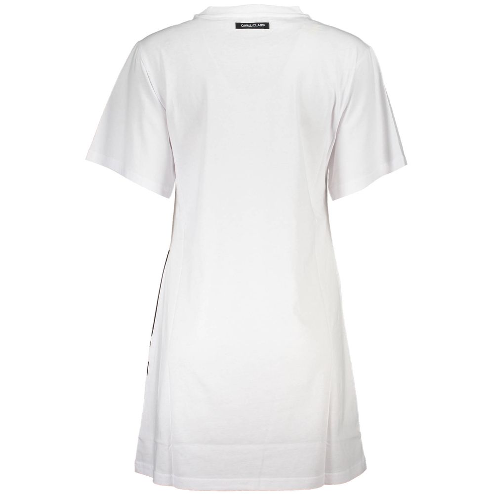 White cotton women's dress by Cavalli Class, featuring a sleek, elegant design and a comfortable fit.