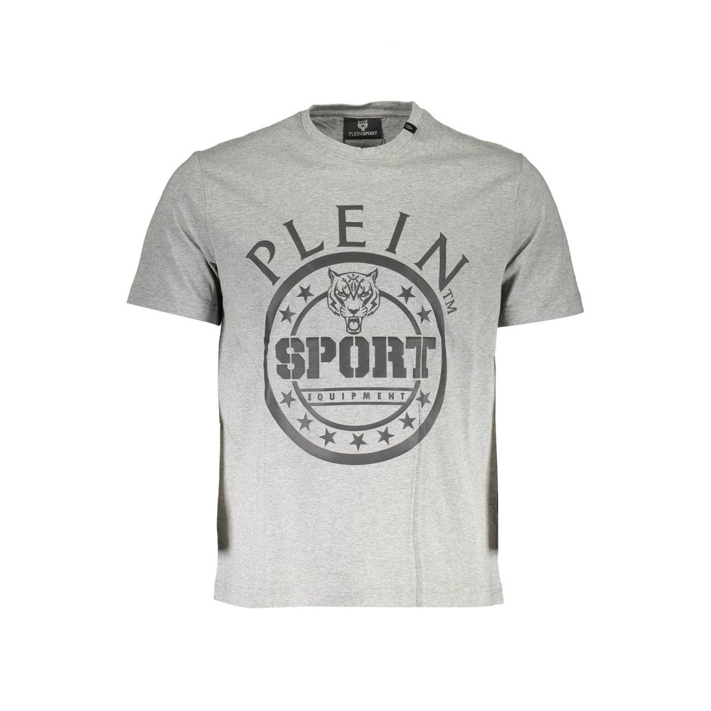 Gray Plein Sport cotton men's T-shirt with a classic fit and crew neckline, featuring subtle brand detailing.