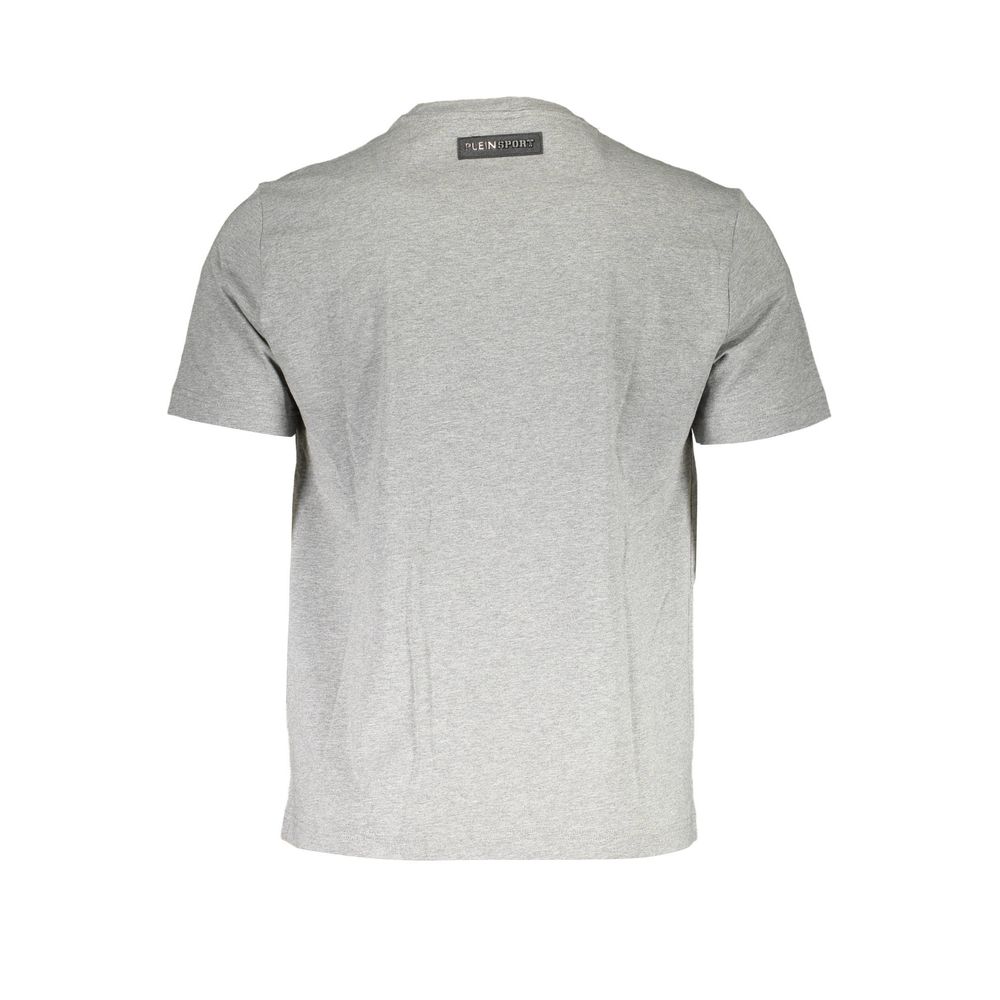 Plein Sport men's gray cotton T-shirt with crew neck and short sleeves, casual athletic style.