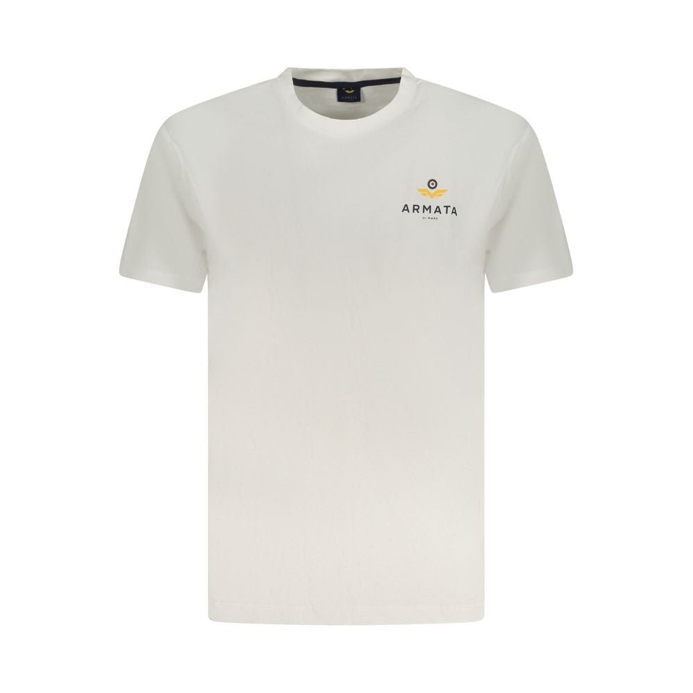 White cotton men's T-shirt by Armata Di Mare, showing a close-up of the soft fabric and classic fit.