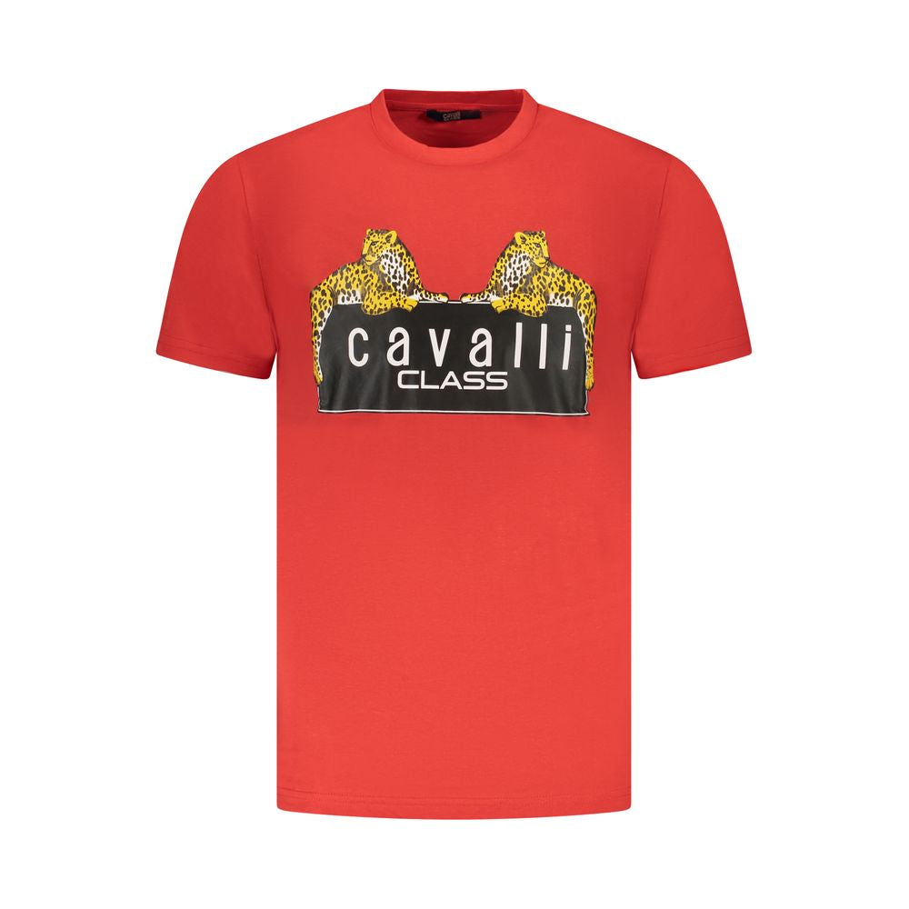 Cavalli Class Rosso cotton men's T-shirt with crew neckline and short sleeves, featuring a simple, stylish design.
