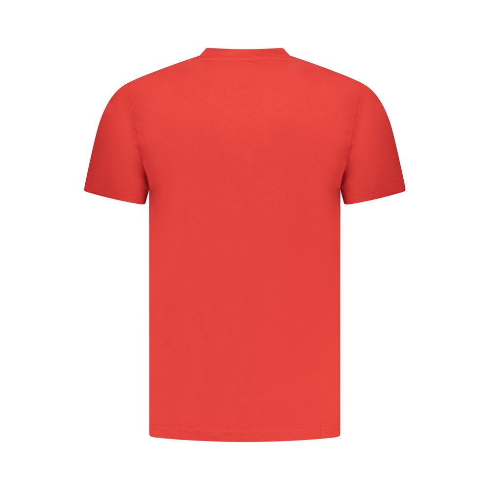 Cavalli Class Rosso cotton men's T-shirt featuring a casual fit and classic crew neckline, displayed on a hanger.