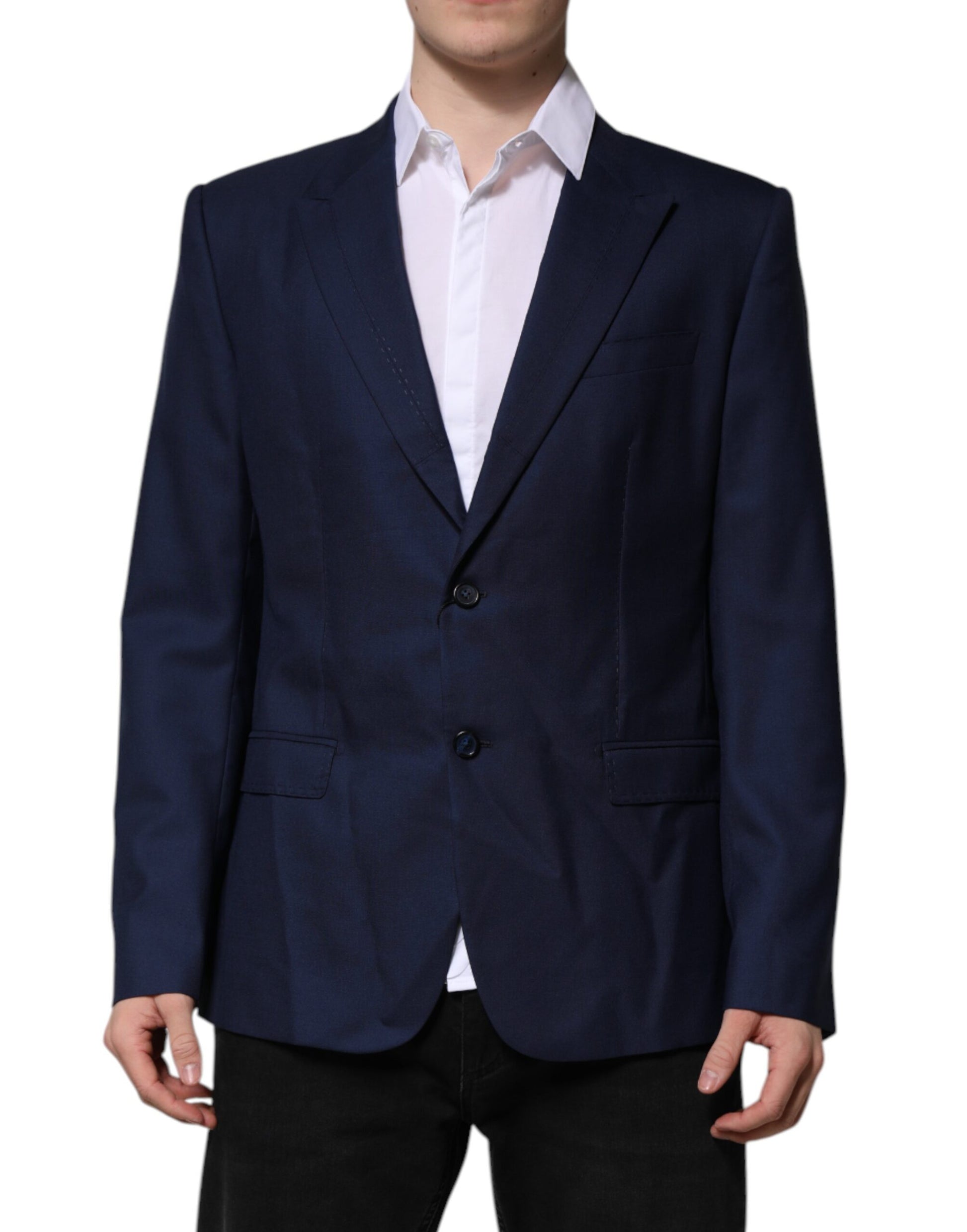 Dolce & Gabbana Blue Wool Single Breasted Suit Coat Blazer Dolce & Gabbana