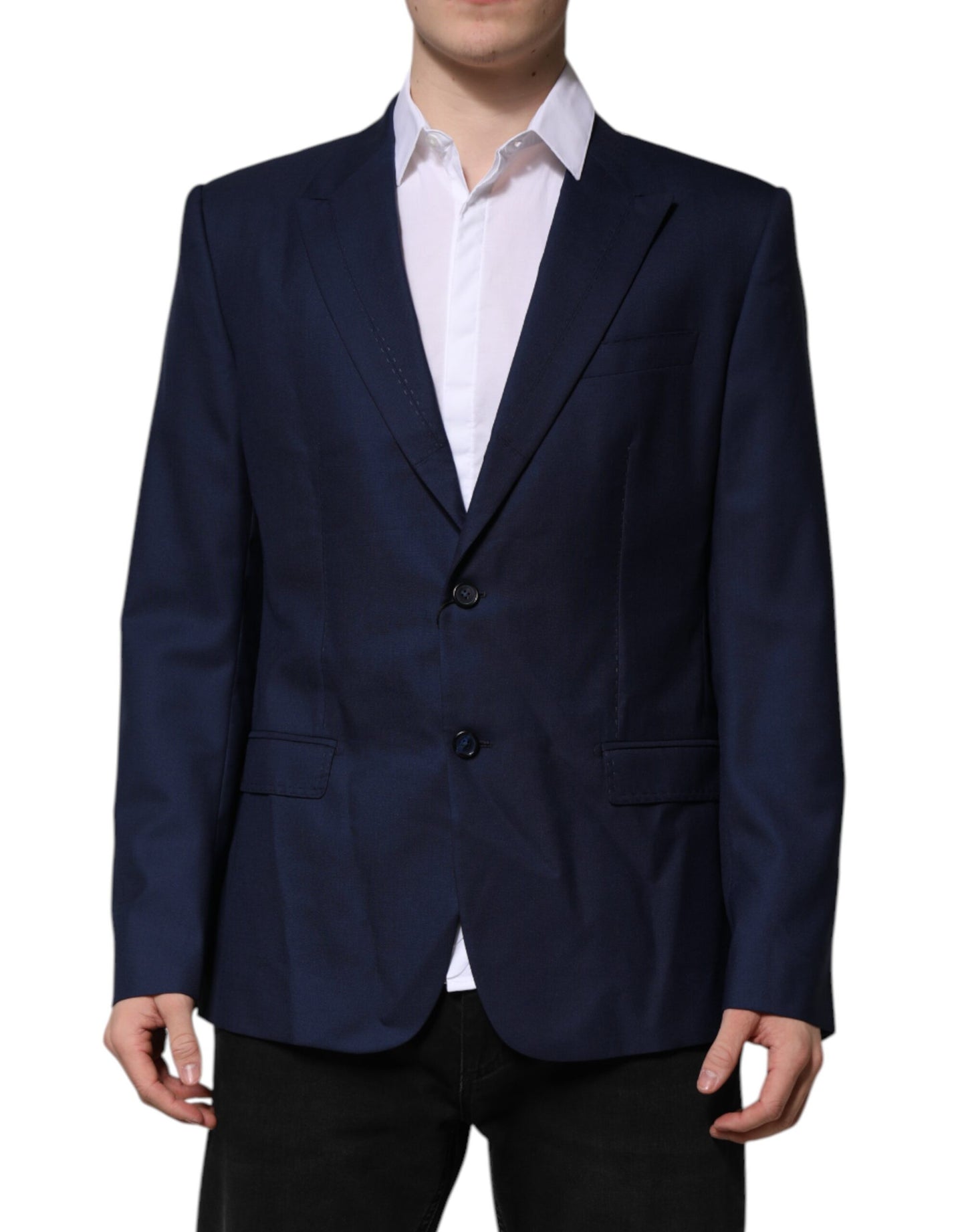 Dolce & Gabbana Blue Wool Single Breasted Suit Coat Blazer Dolce & Gabbana