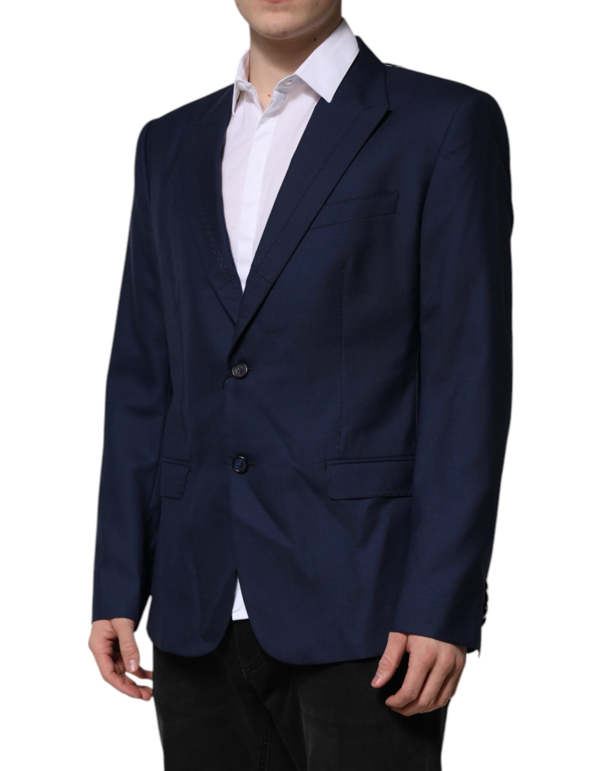 Dolce & Gabbana Blue Wool Single Breasted Suit Coat Blazer Dolce & Gabbana