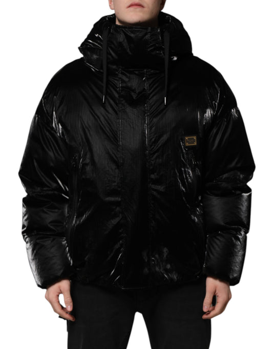 Dolce & Gabbana Black Logo Full Zip Hooded Quilted Jacket Dolce & Gabbana
