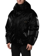 Dolce & Gabbana Black Logo Full Zip Hooded Quilted Jacket - Eljoys Fashion 