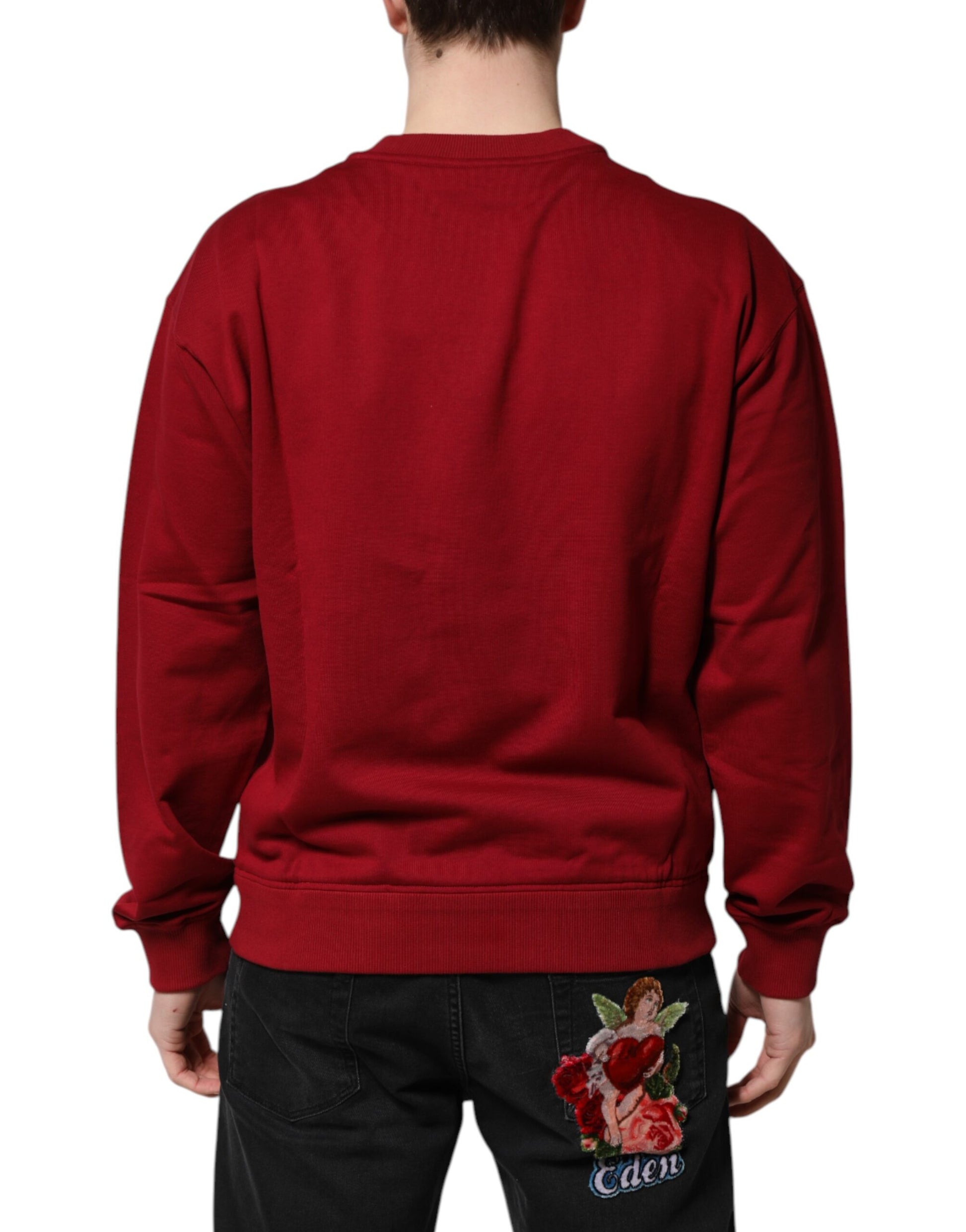 Dolce & Gabbana Red Embossed Logo Cotton Crew Neck Sweater Dolce & Gabbana