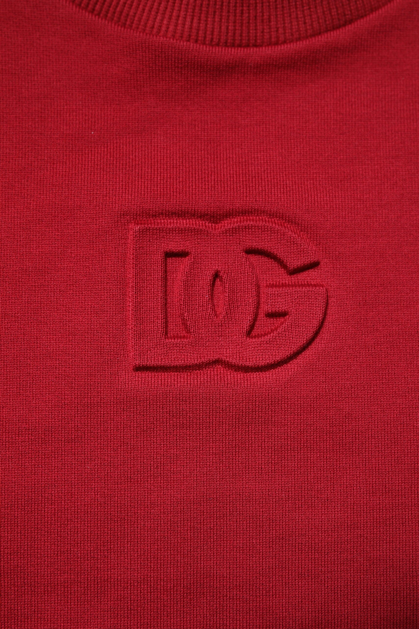 Dolce & Gabbana Red Embossed Logo Cotton Crew Neck Sweater Dolce & Gabbana