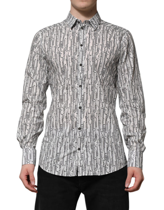 Dolce & Gabbana White Floral Print Casual Long Sleeves Shirt Dolce & Gabbana