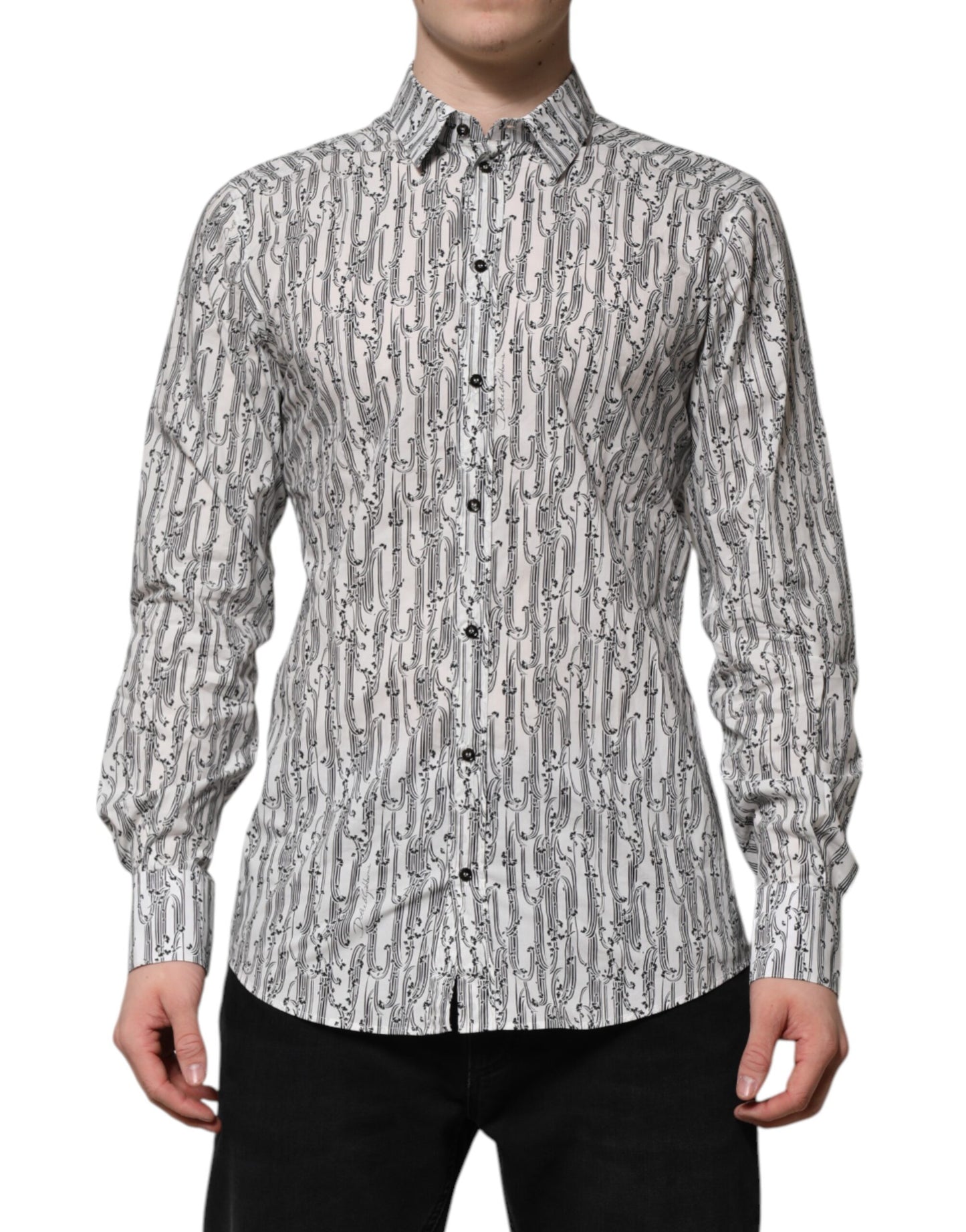 Dolce & Gabbana White Floral Print Casual Long Sleeves Shirt Dolce & Gabbana
