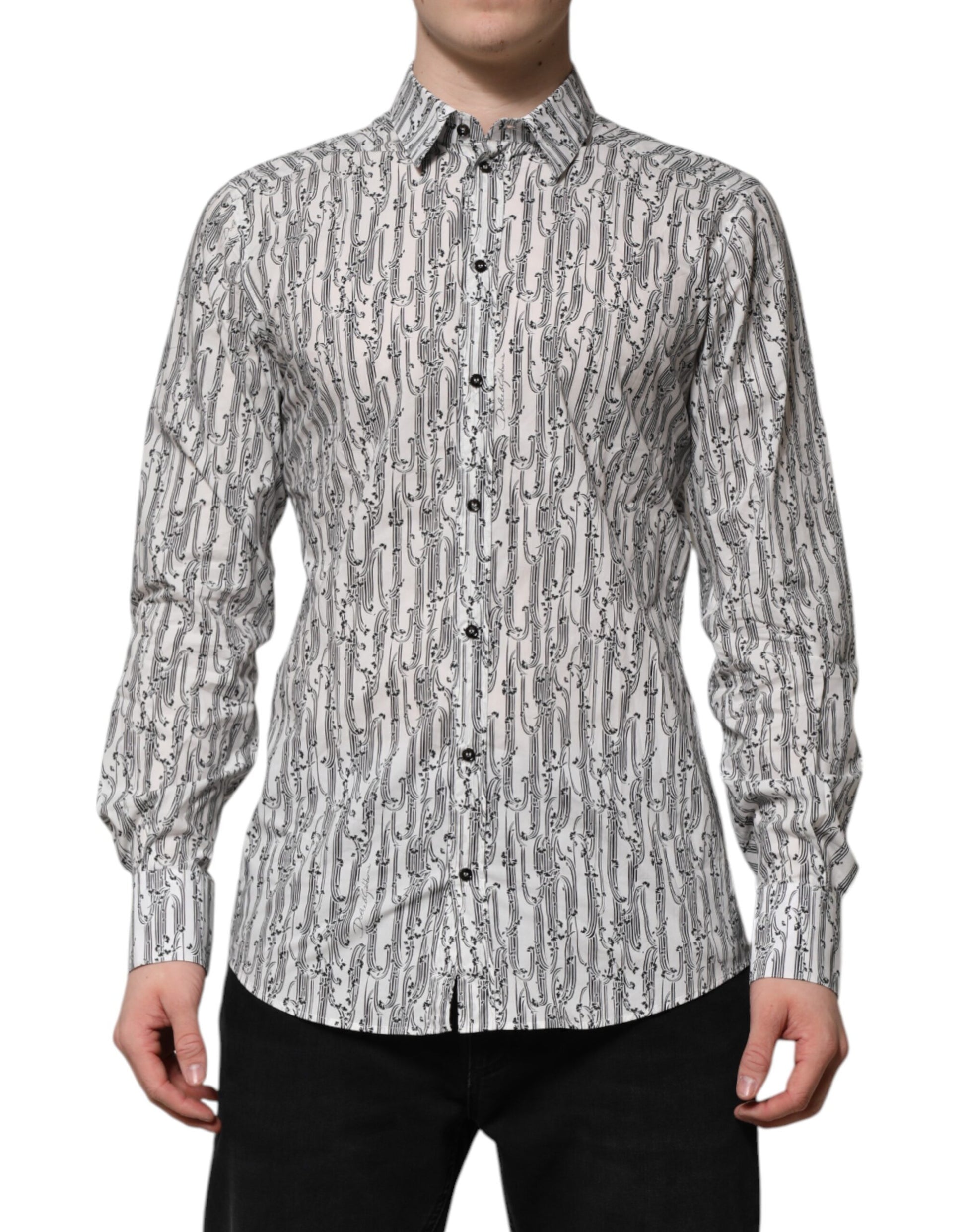 Dolce & Gabbana White Floral Print Casual Long Sleeves Shirt Dolce & Gabbana