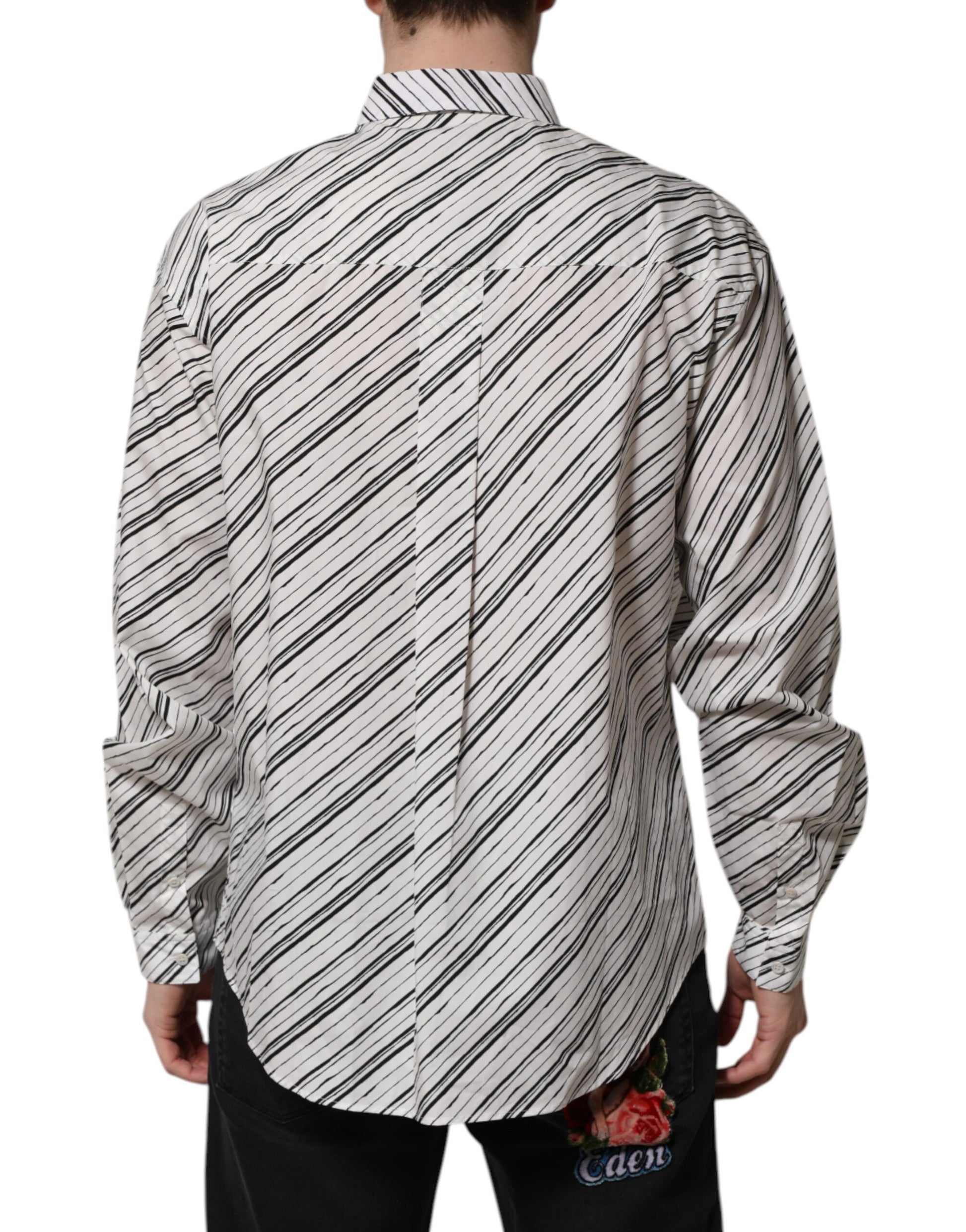 Dolce & Gabbana White Striped Long Sleeves Men Formal Shirt Dolce & Gabbana