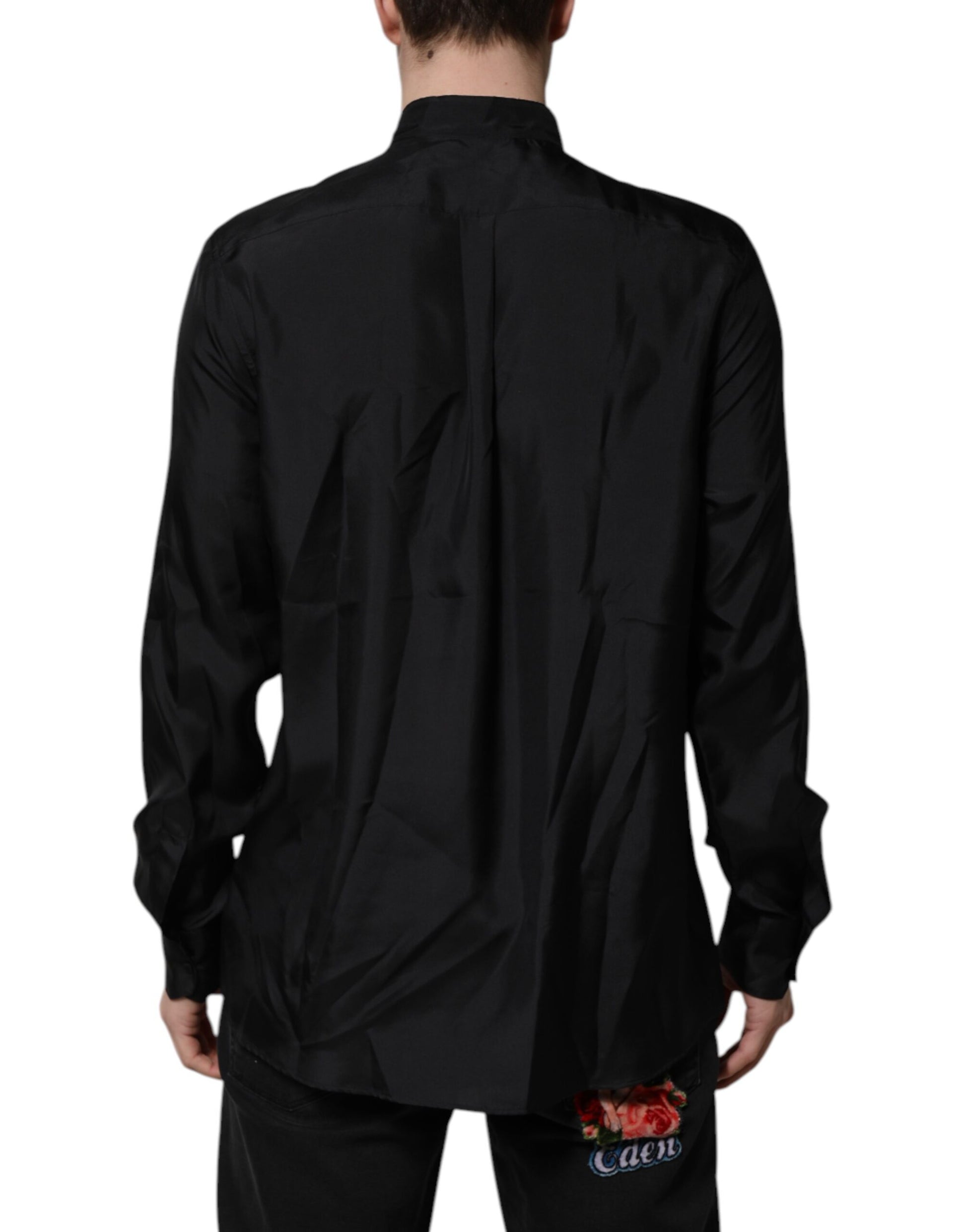Dolce & Gabbana Dark Blue Silk MARTINI Men Formal Dress Shirt Dolce & Gabbana