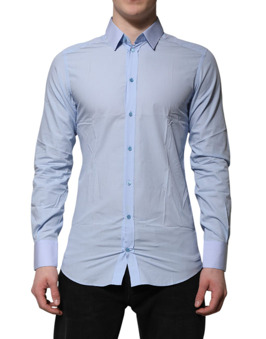 Dolce & Gabbana Blue Cotton GOLD Long Sleeves Men Dress Shirt Dolce & Gabbana
