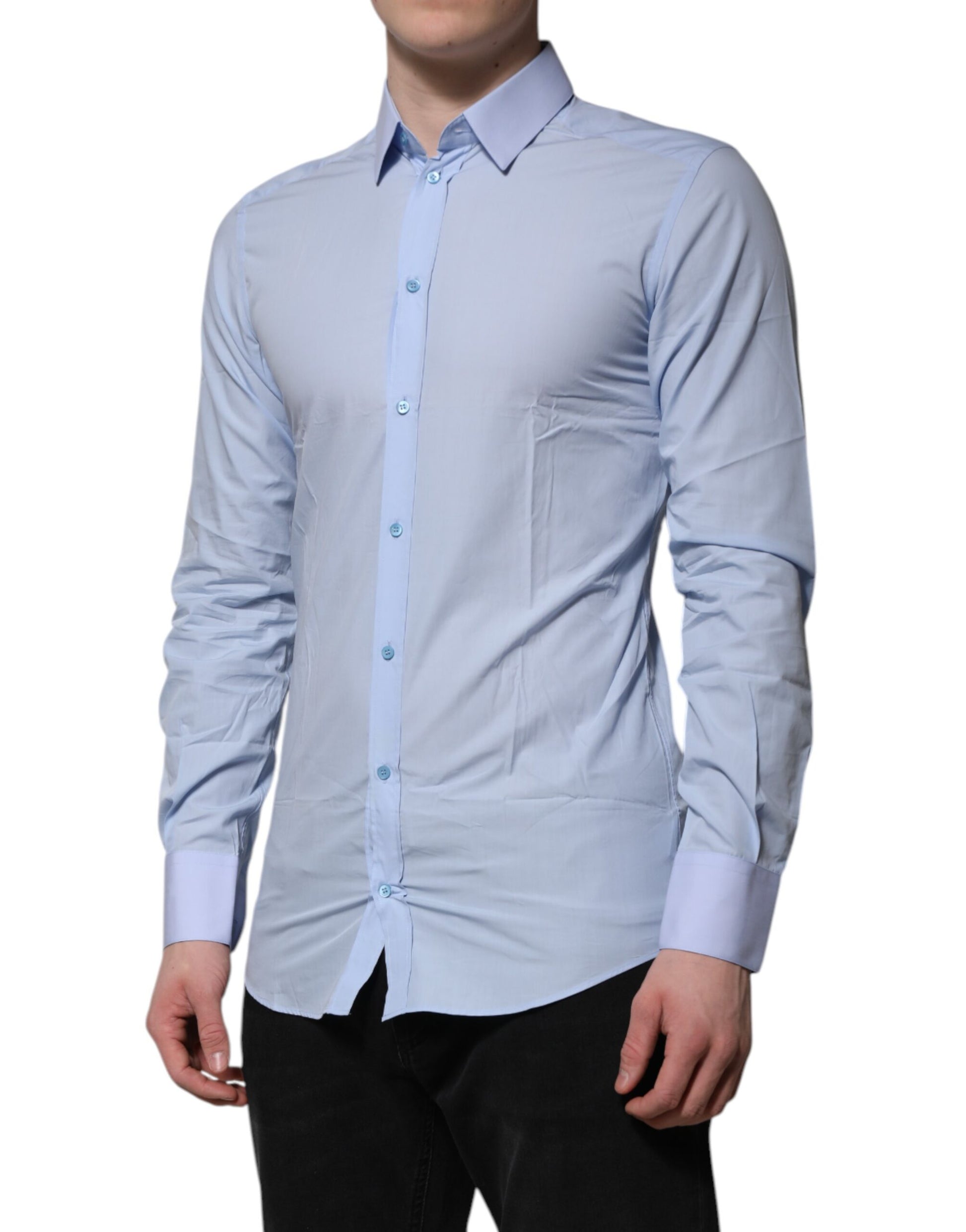 Dolce & Gabbana Blue Cotton GOLD Long Sleeves Men Dress Shirt Dolce & Gabbana