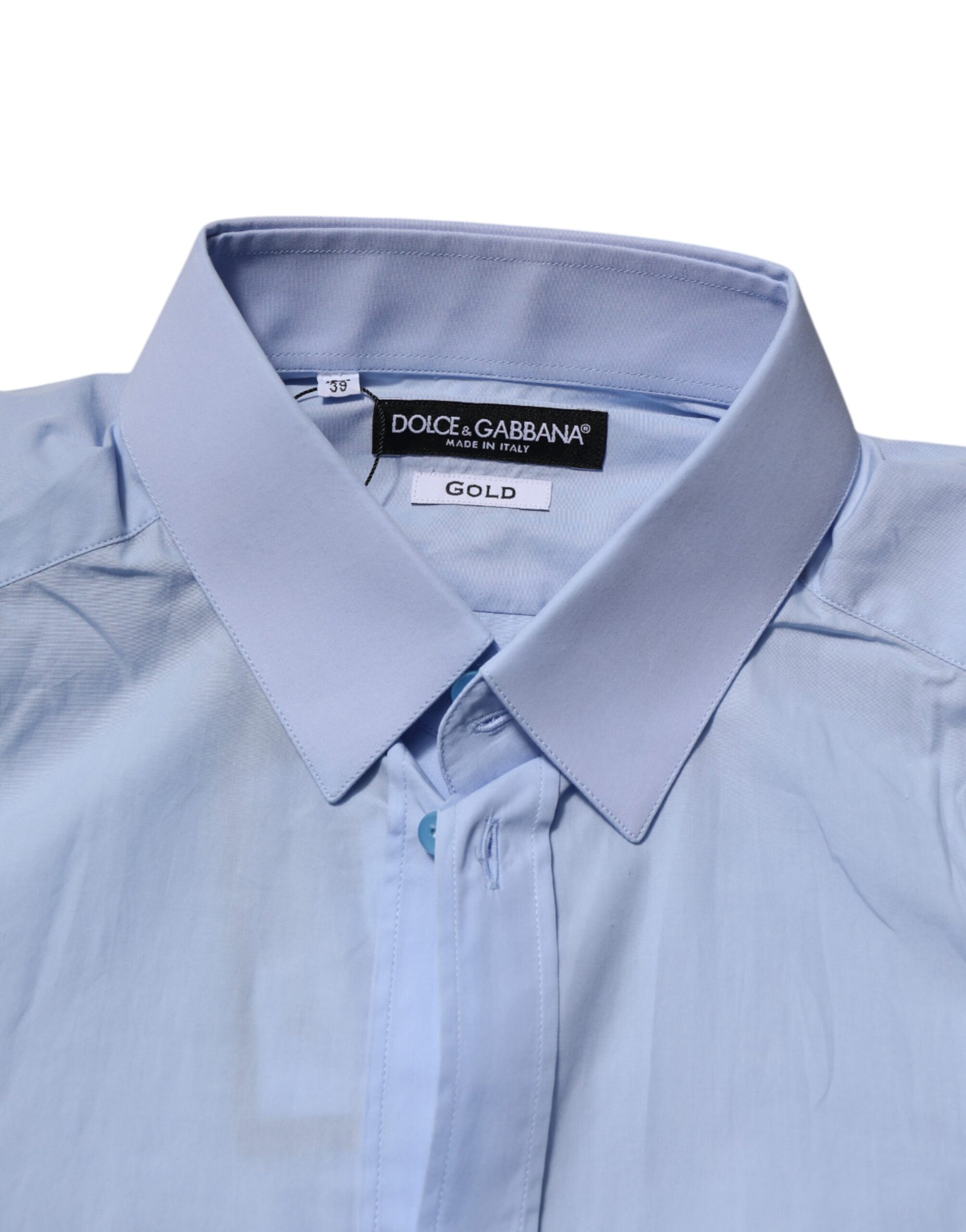 Dolce & Gabbana Blue Cotton GOLD Long Sleeves Men Dress Shirt Dolce & Gabbana