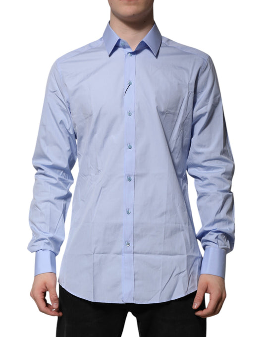 Dolce & Gabbana Blue Cotton GOLD Long Sleeves Dress Shirt Dolce & Gabbana