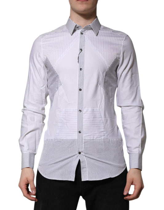 Dolce & Gabbana White Striped GOLD Long Sleeves Dress Shirt Dolce & Gabbana