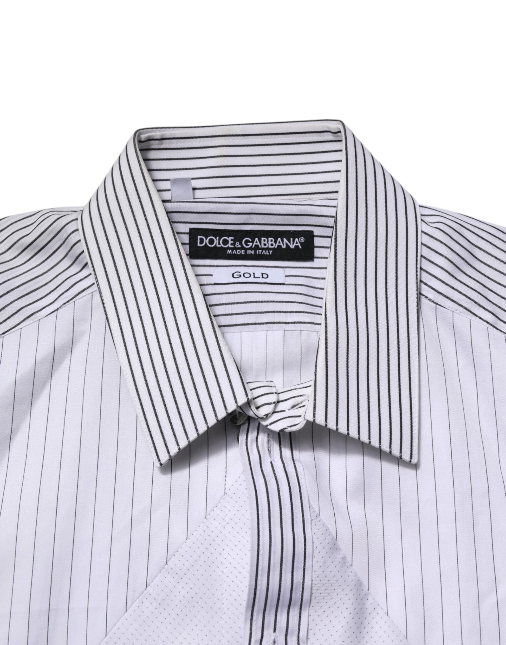 Dolce & Gabbana White Striped GOLD Long Sleeves Dress Shirt Dolce & Gabbana