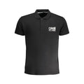 Black cotton men's polo shirt by Cavalli Class with a classic collar and short sleeves, displayed on a plain background.