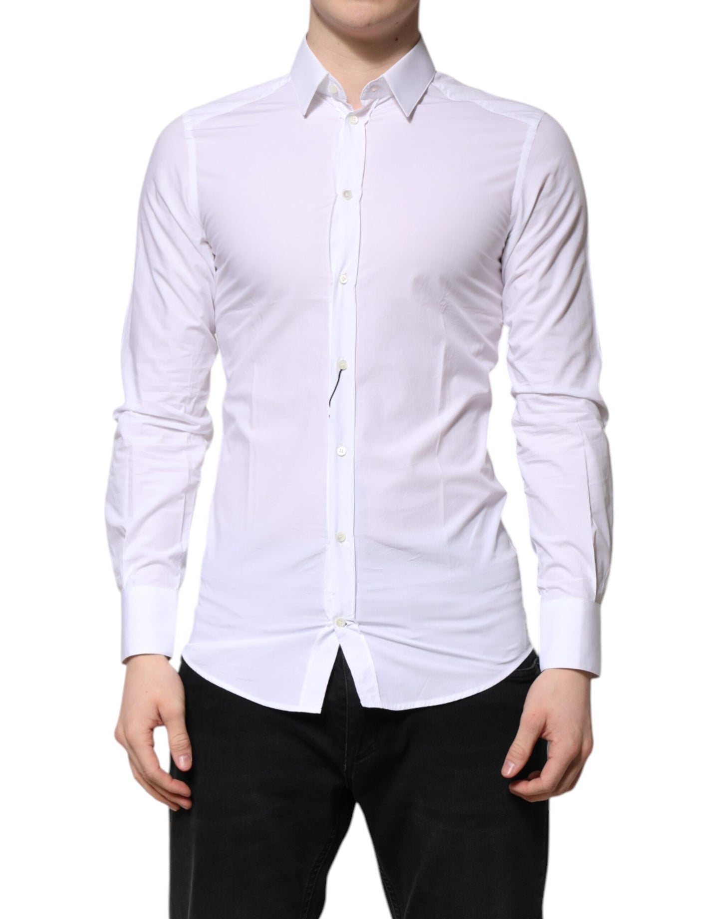 Dolce & Gabbana White Cotton GOLD Long Sleeves Dress Shirt Dolce & Gabbana