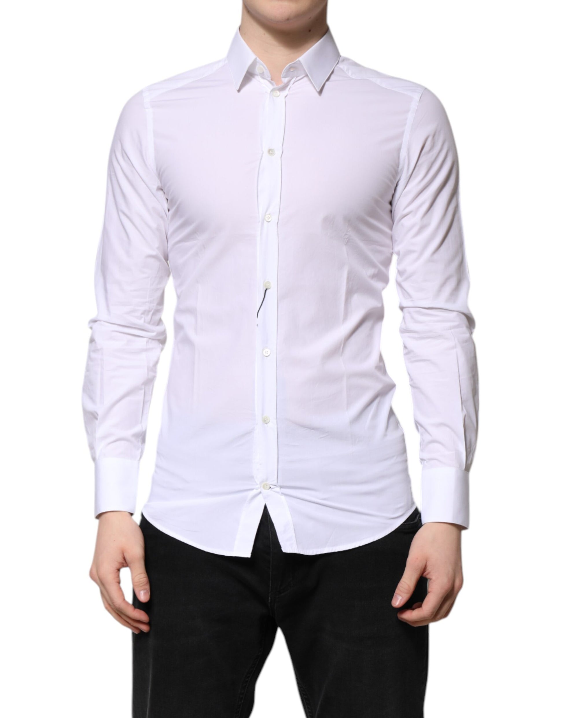 Dolce & Gabbana White Cotton GOLD Long Sleeves Dress Shirt Dolce & Gabbana