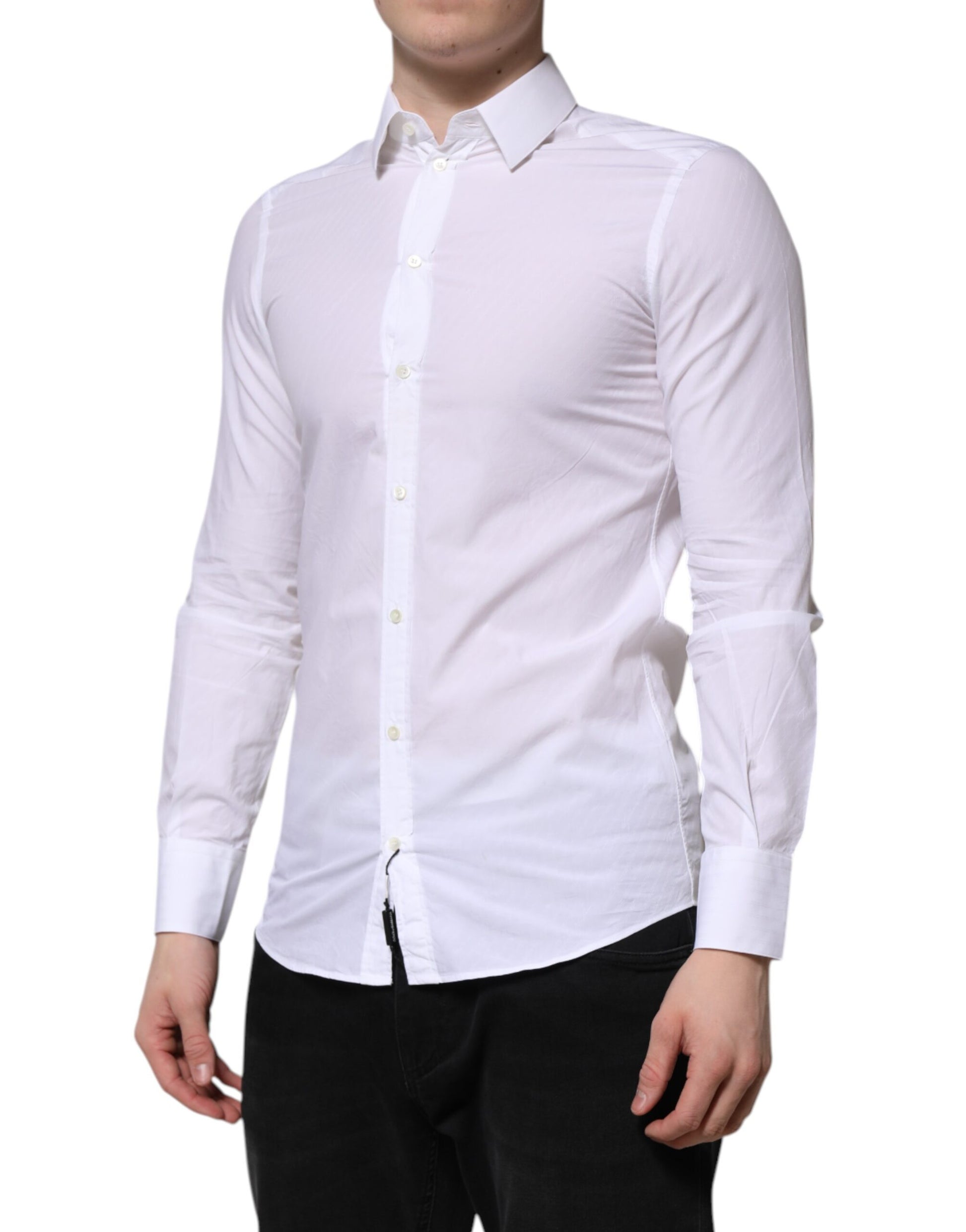 Dolce & Gabbana White Cotton MARTINI Long Sleeve Dress Shirt Dolce & Gabbana