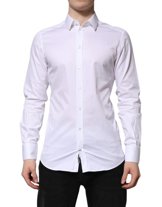 Dolce & Gabbana White Cotton GOLD Long Sleeve Men Dress Shirt Dolce & Gabbana
