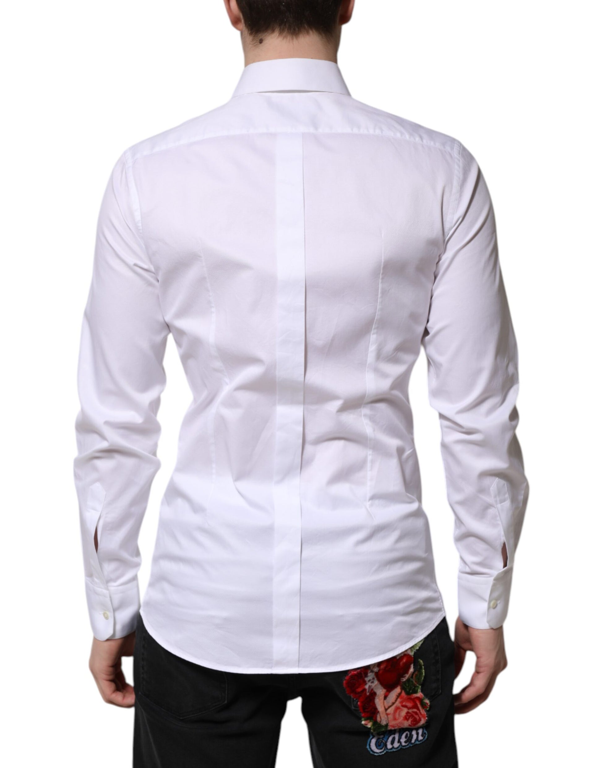 Dolce & Gabbana White Cotton GOLD Long Sleeve Men Dress Shirt Dolce & Gabbana