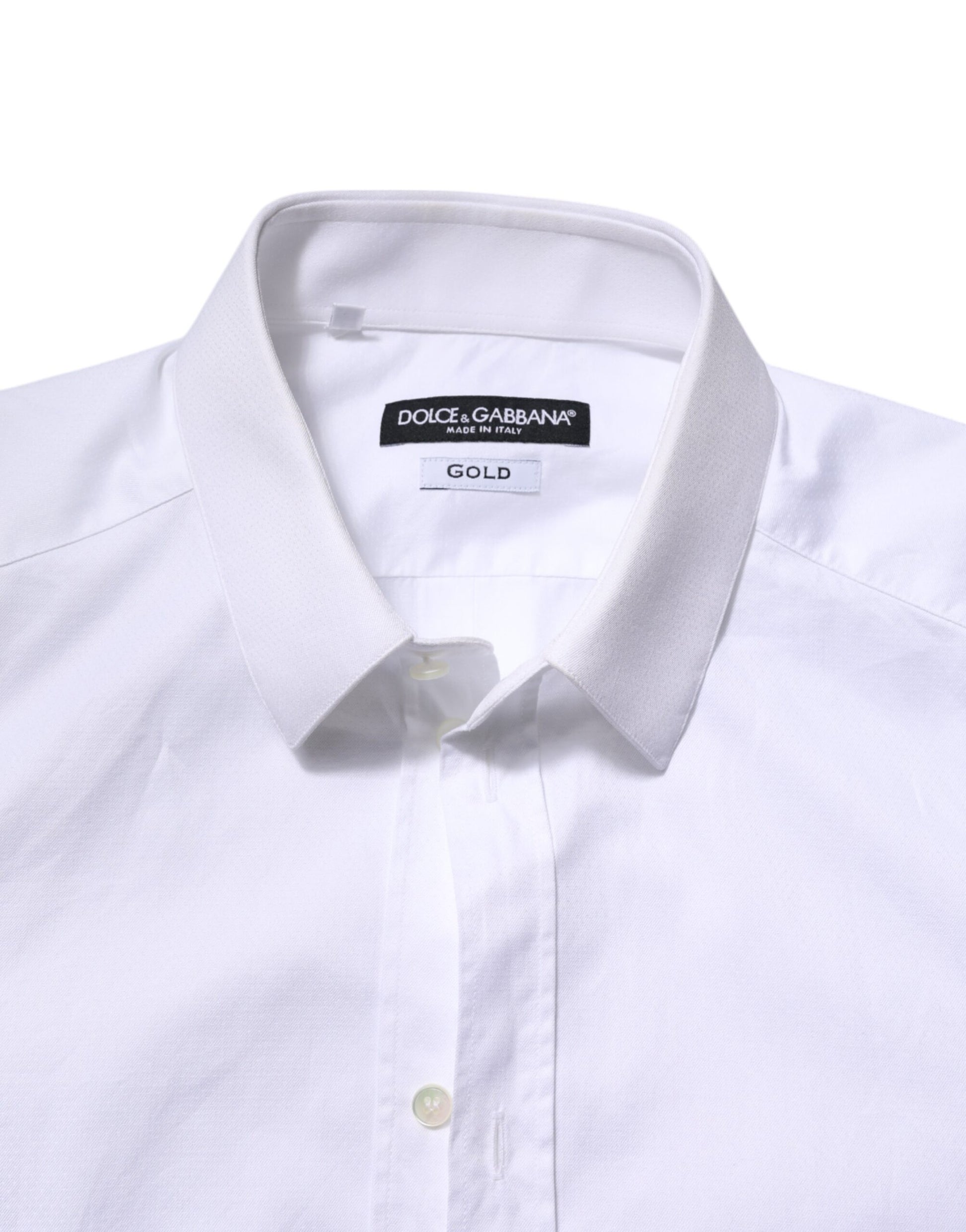 Dolce & Gabbana White Cotton GOLD Long Sleeve Men Dress Shirt Dolce & Gabbana