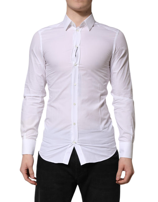Dolce & Gabbana White Cotton GOLD Long Sleeve Men Dress Shirt Dolce & Gabbana