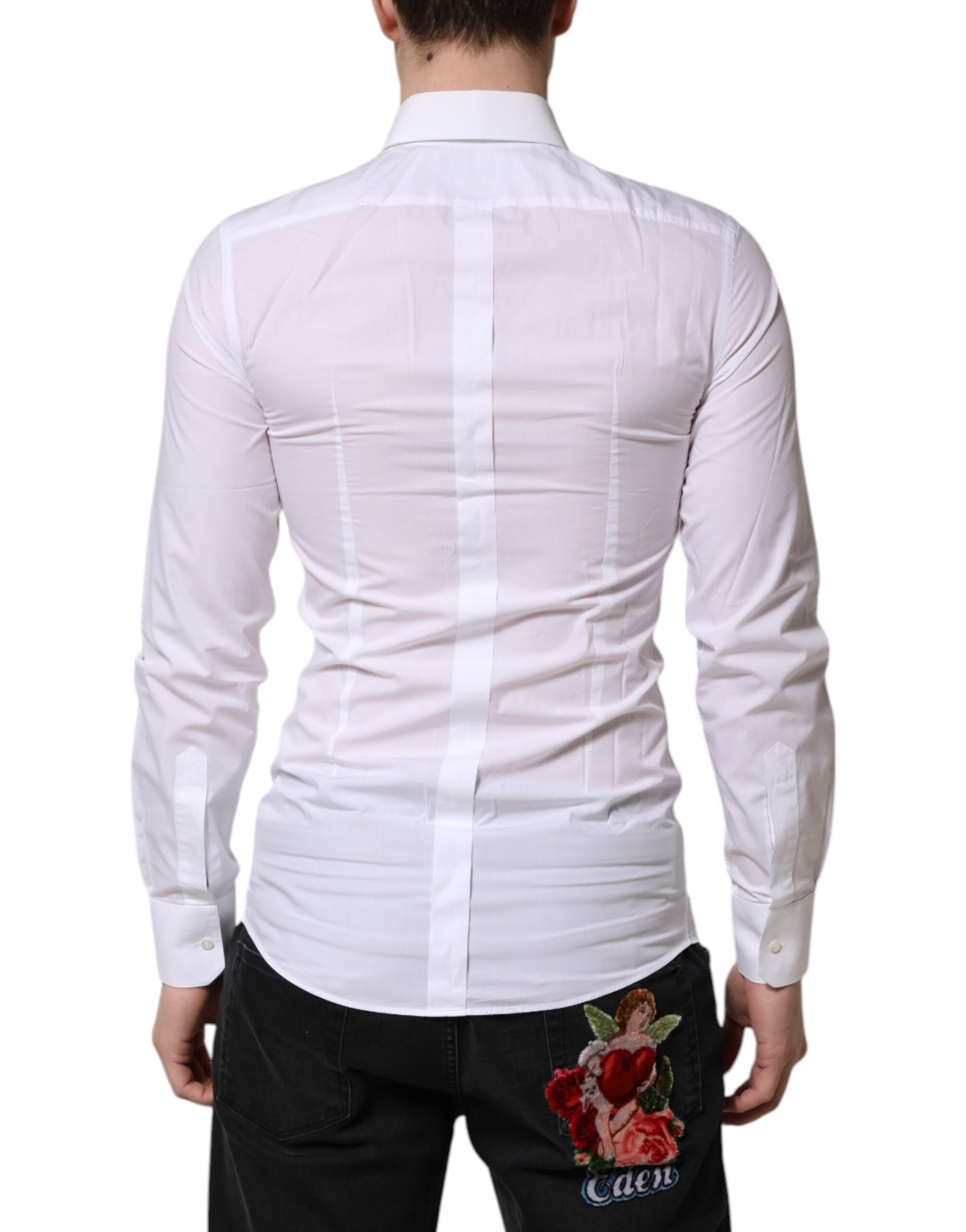 Dolce & Gabbana White Cotton GOLD Long Sleeve Men Dress Shirt Dolce & Gabbana