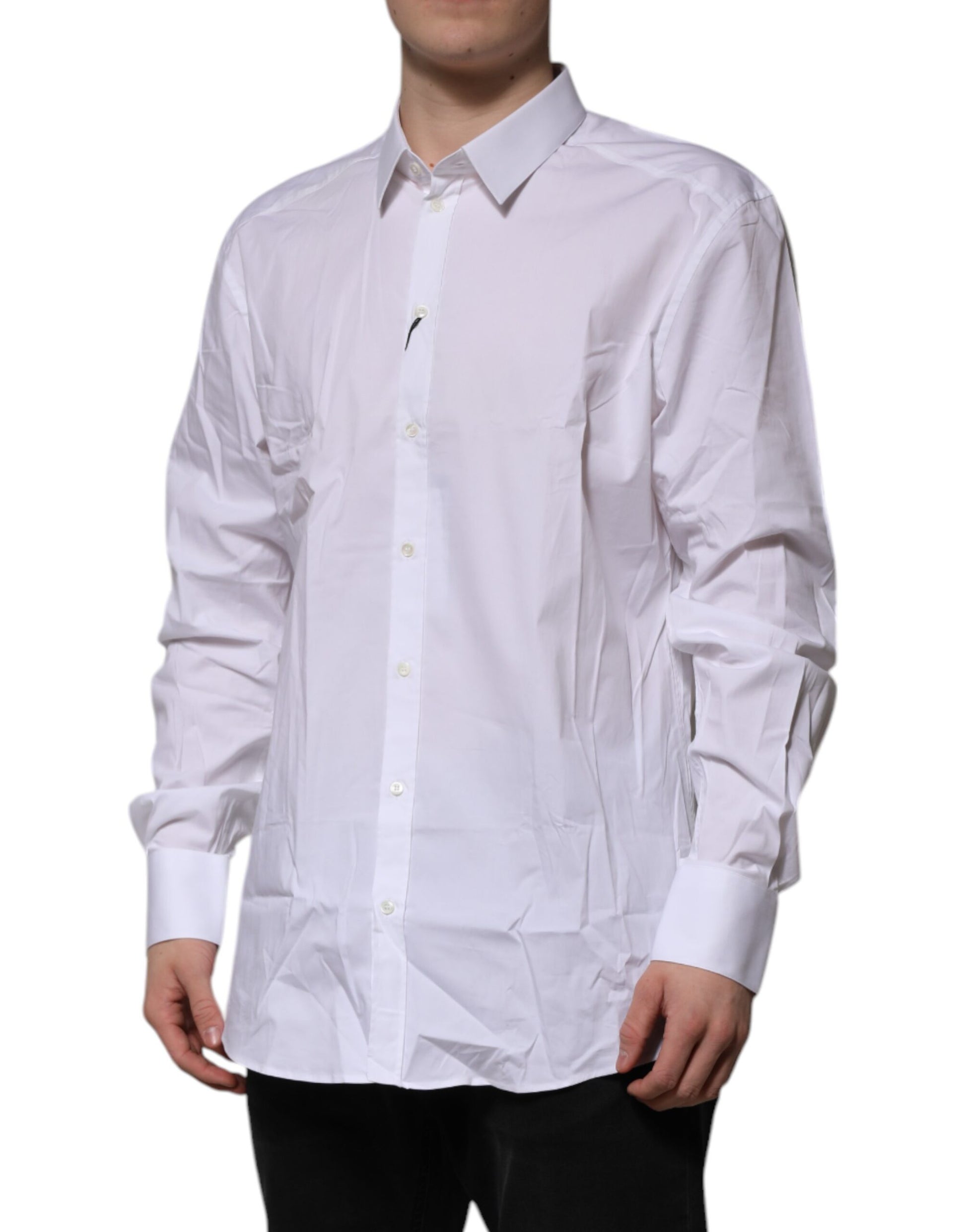 Dolce & Gabbana White Cotton GOLD Long Sleeves Dress Shirt Dolce & Gabbana