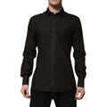 Dolce & Gabbana Black Cotton Jacquard GOLD Collar Dress Shirt - Eljoys Fashion 