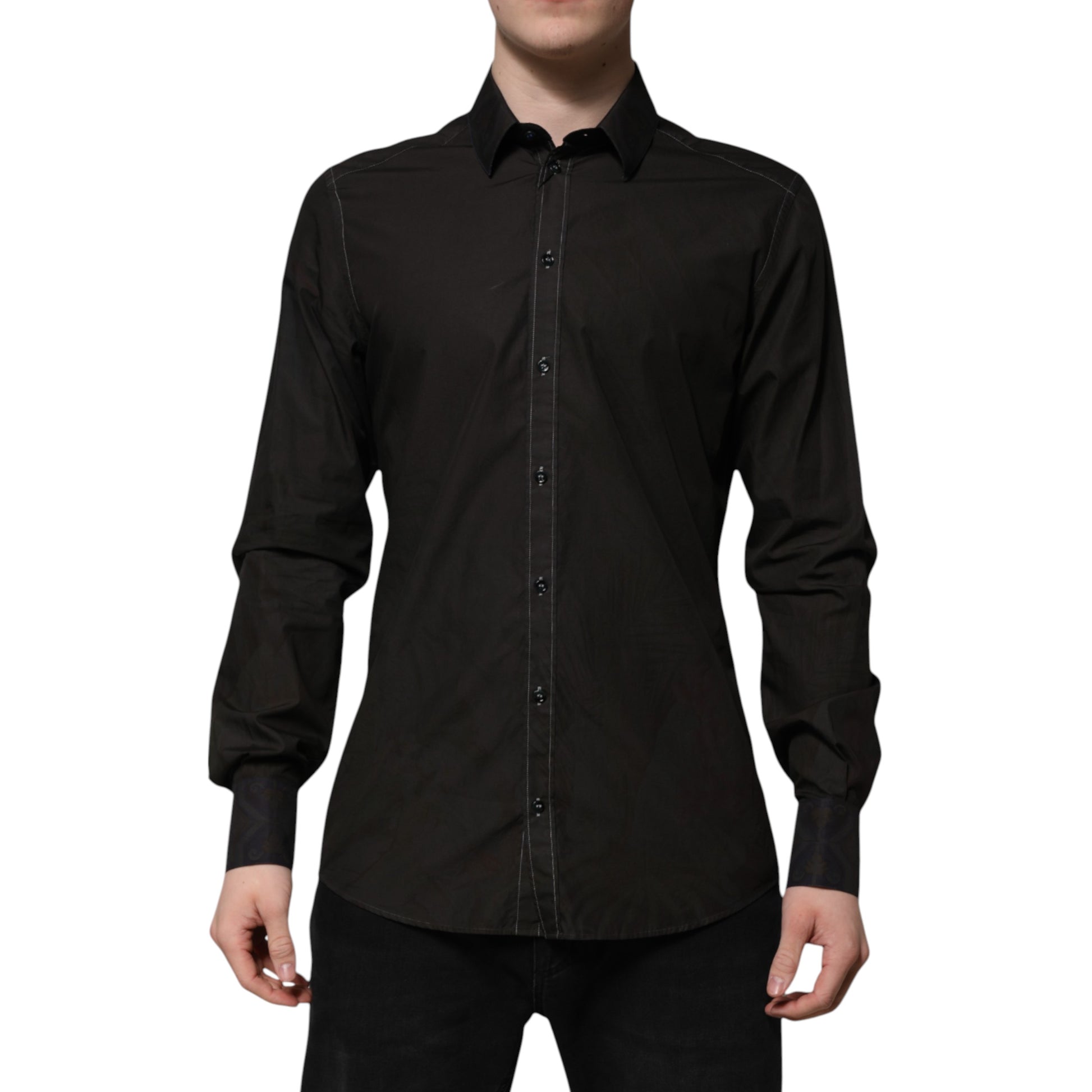 Dolce & Gabbana Black Cotton Jacquard GOLD Collar Dress Shirt Dolce & Gabbana